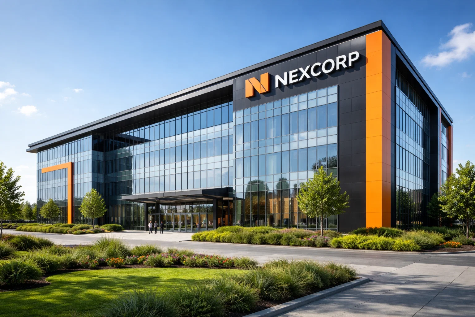 Siège moderne du groupe 888 avec architecture contemporaine et logo orange