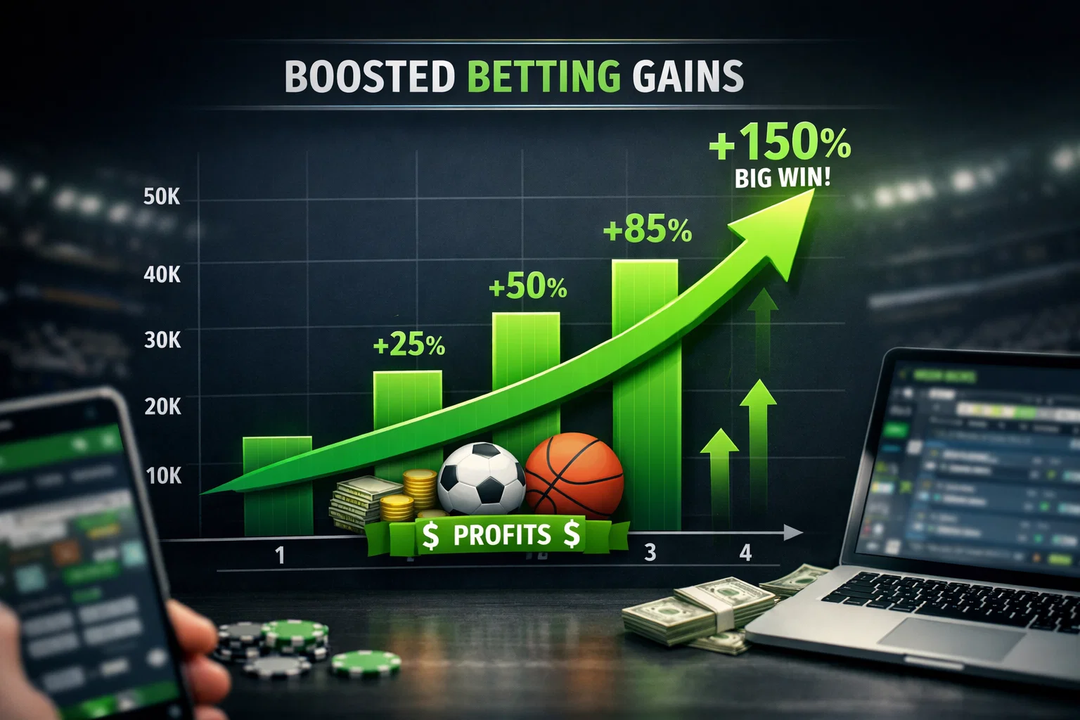 Graphique montrant l'augmentation des gains avec les boosts sur paris combinés