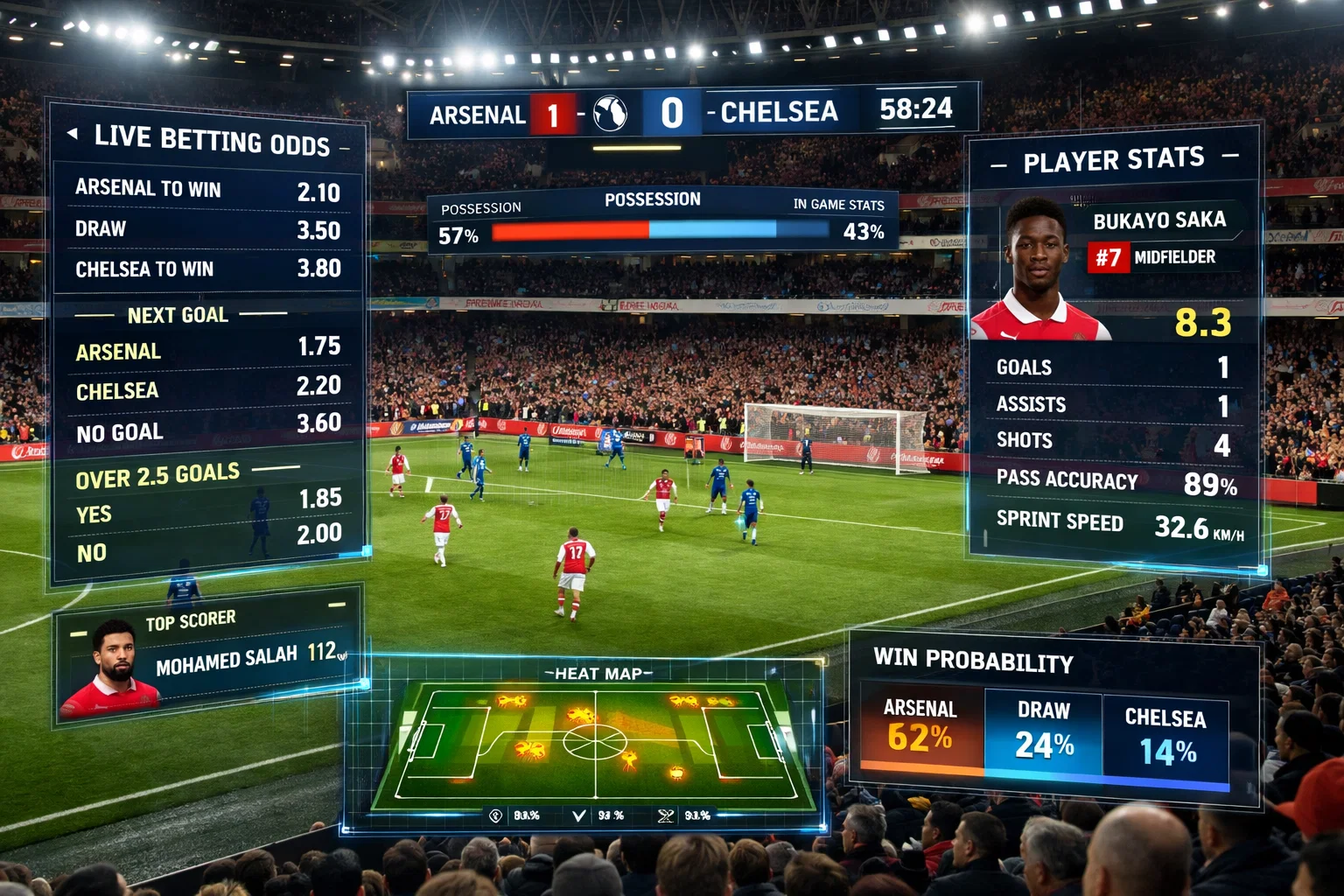 Match de football avec statistiques de Bet Builder superposées