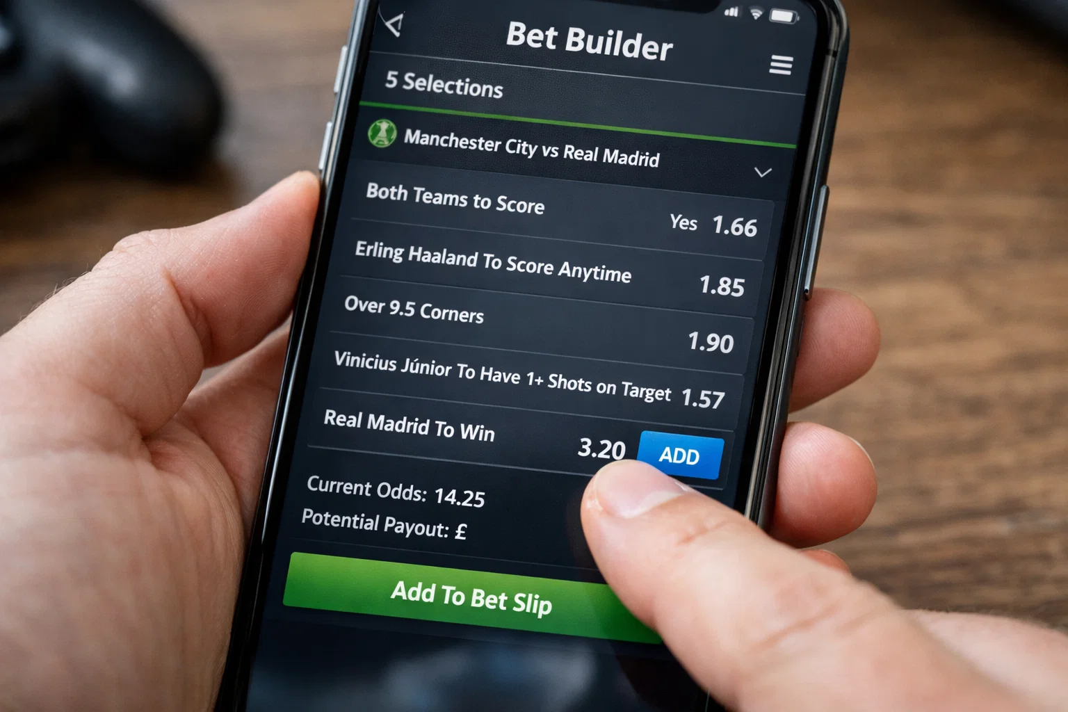 Écran montrant la construction d'un Bet Builder avec plusieurs sélections