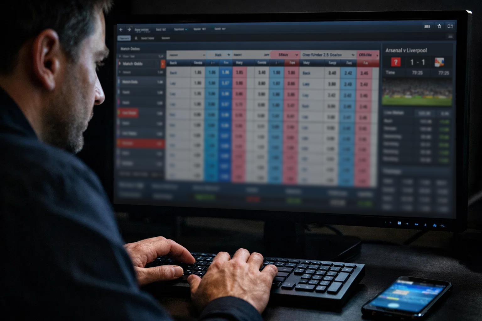 Écran d'ordinateur avec interface de trading sportif Betfair et graphiques de cotes