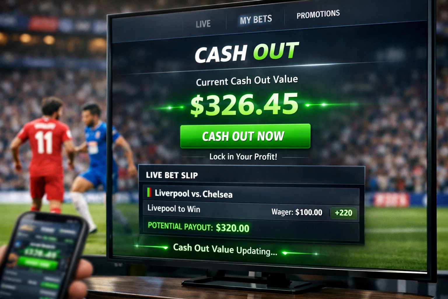 Interface de paris sportifs affichant la fonction Cash Out en temps réel