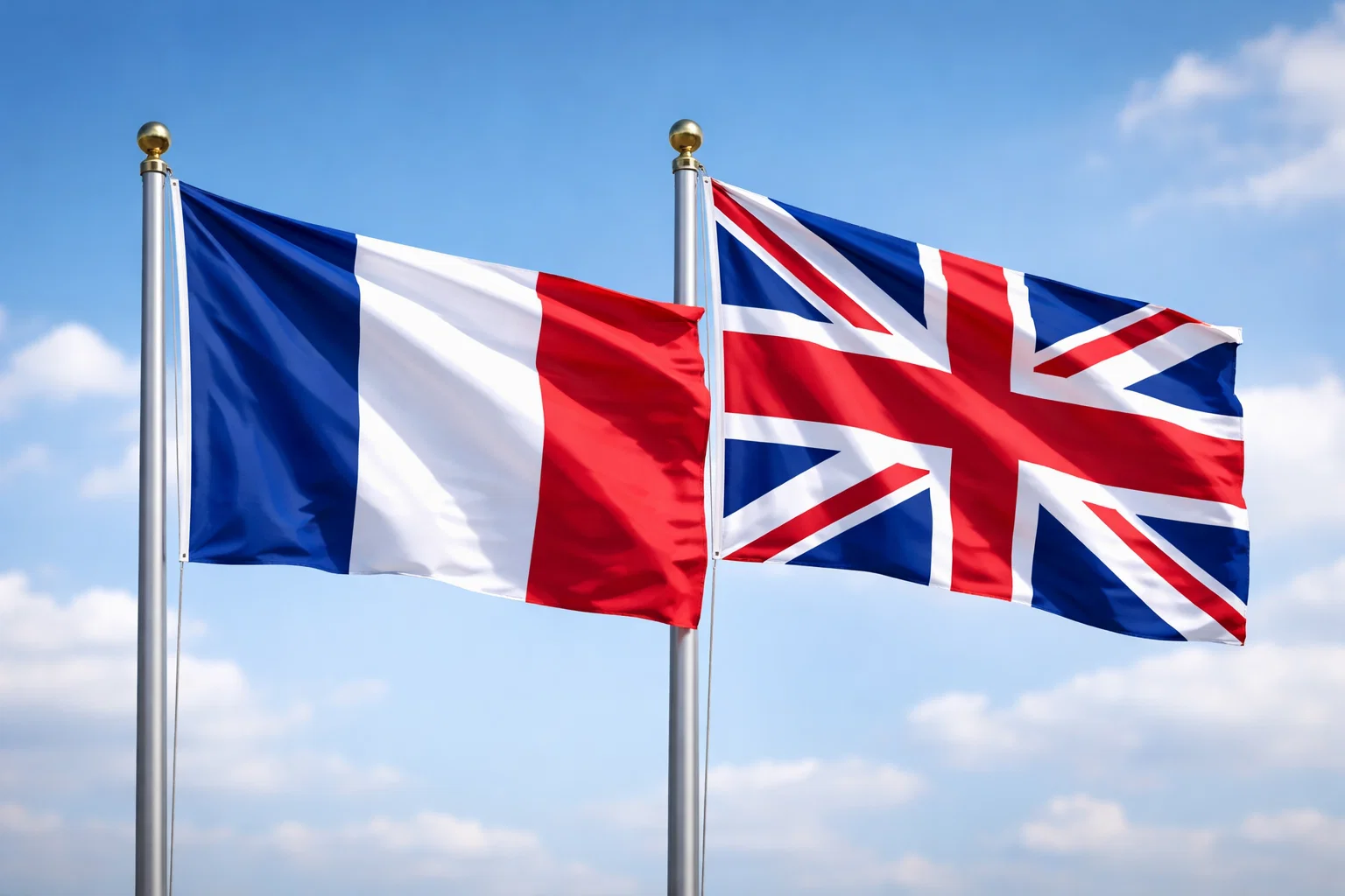 Drapeaux français et britannique symbolisant la question juridique transfrontalière