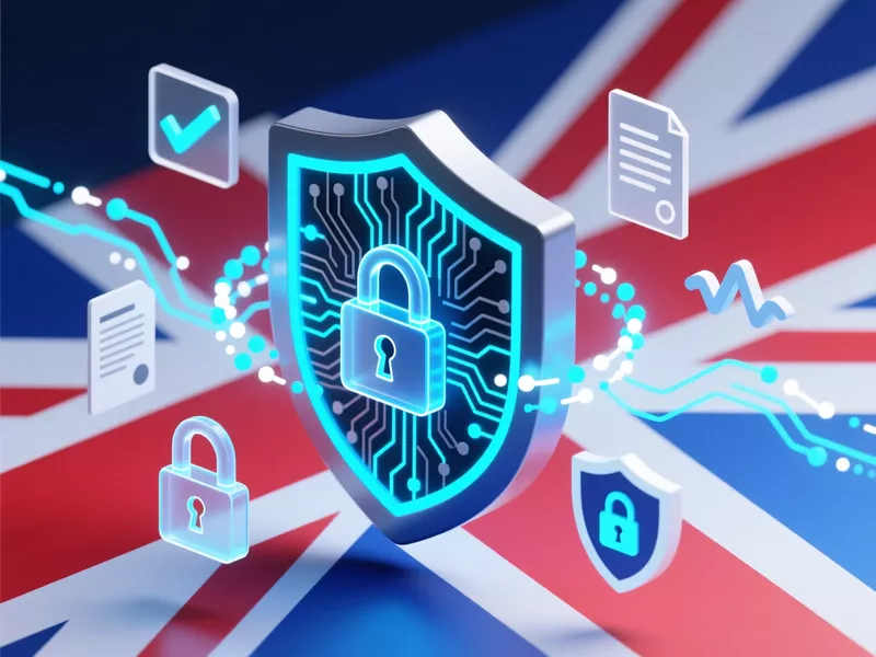 Illustration de la sécurité et régulation UKGC avec bouclier numérique et symboles de protection