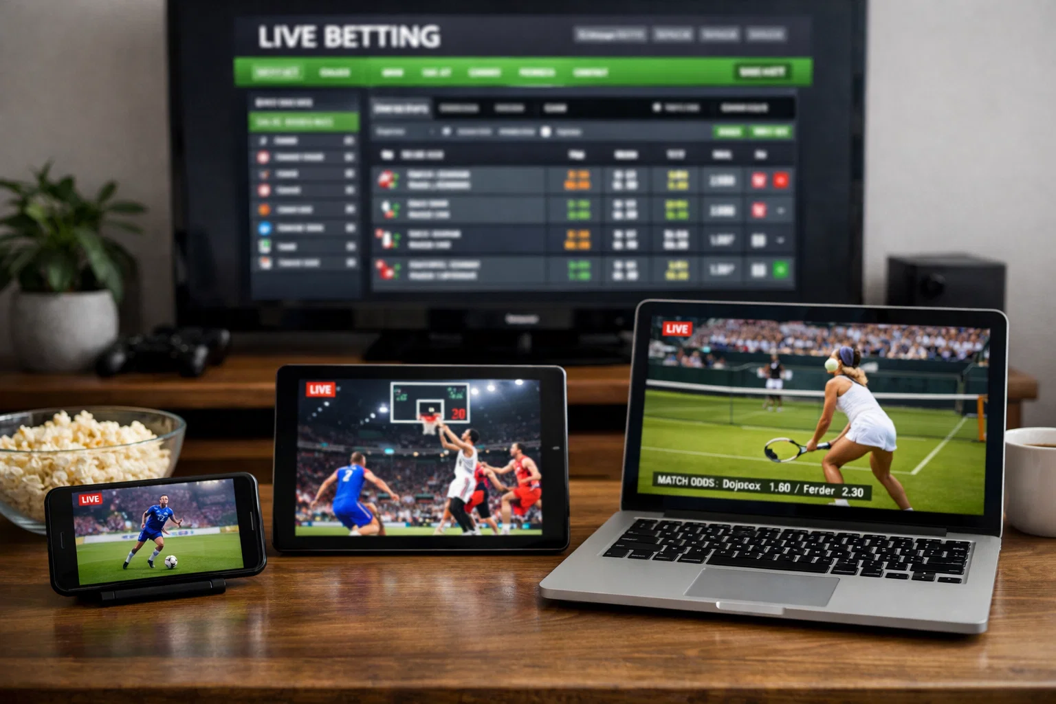 Streaming sportif sur différents appareils : smartphone, tablette et ordinateur