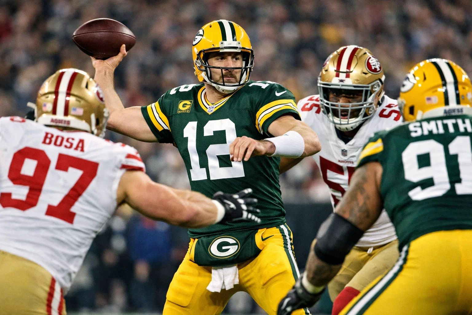 Joueurs de football américain en action sur le terrain