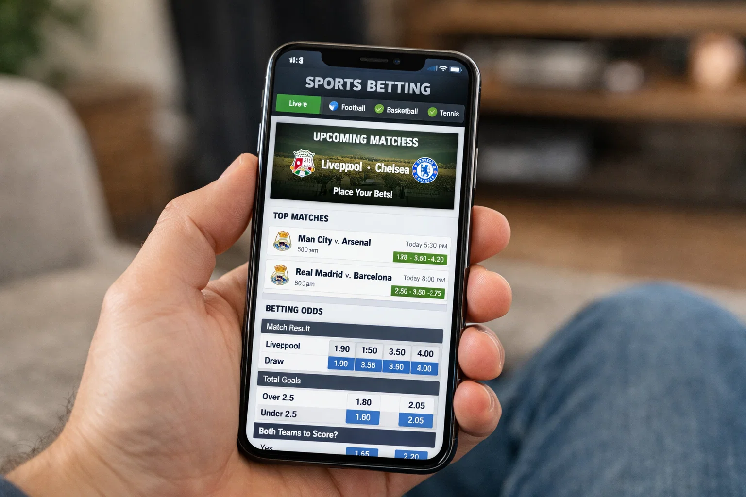 Écran de smartphone affichant une interface de paris sportifs moderne