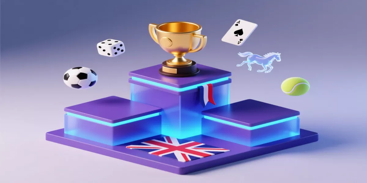 Illustration isométrique du classement des meilleurs bookmakers britanniques avec podium