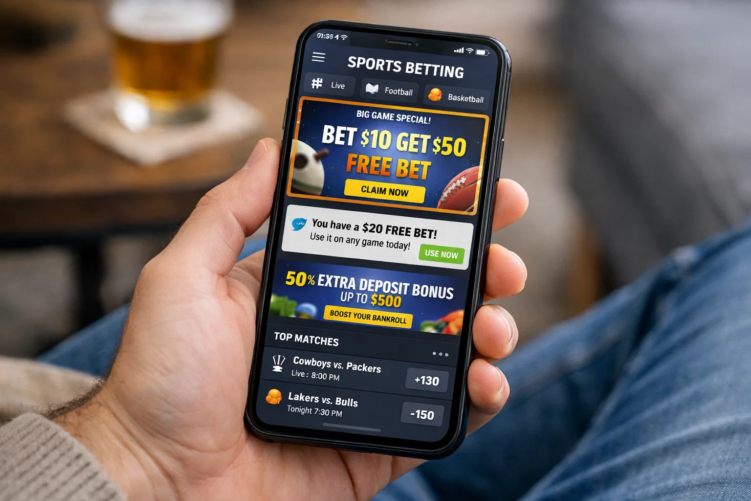 Application mobile de bookmaker affichant des offres promotionnelles