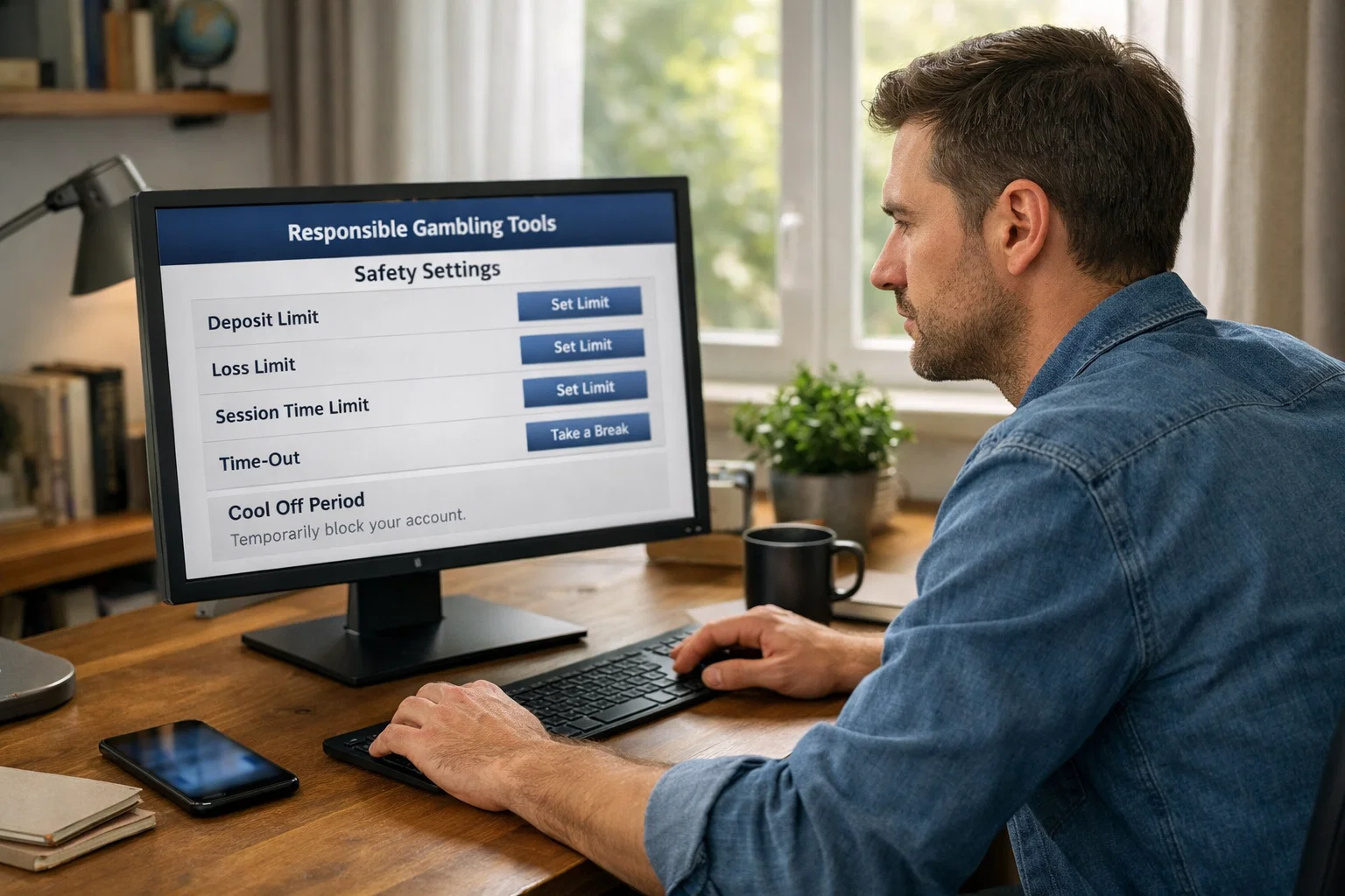 Personne consultant les outils de jeu responsable sur un écran d'ordinateur