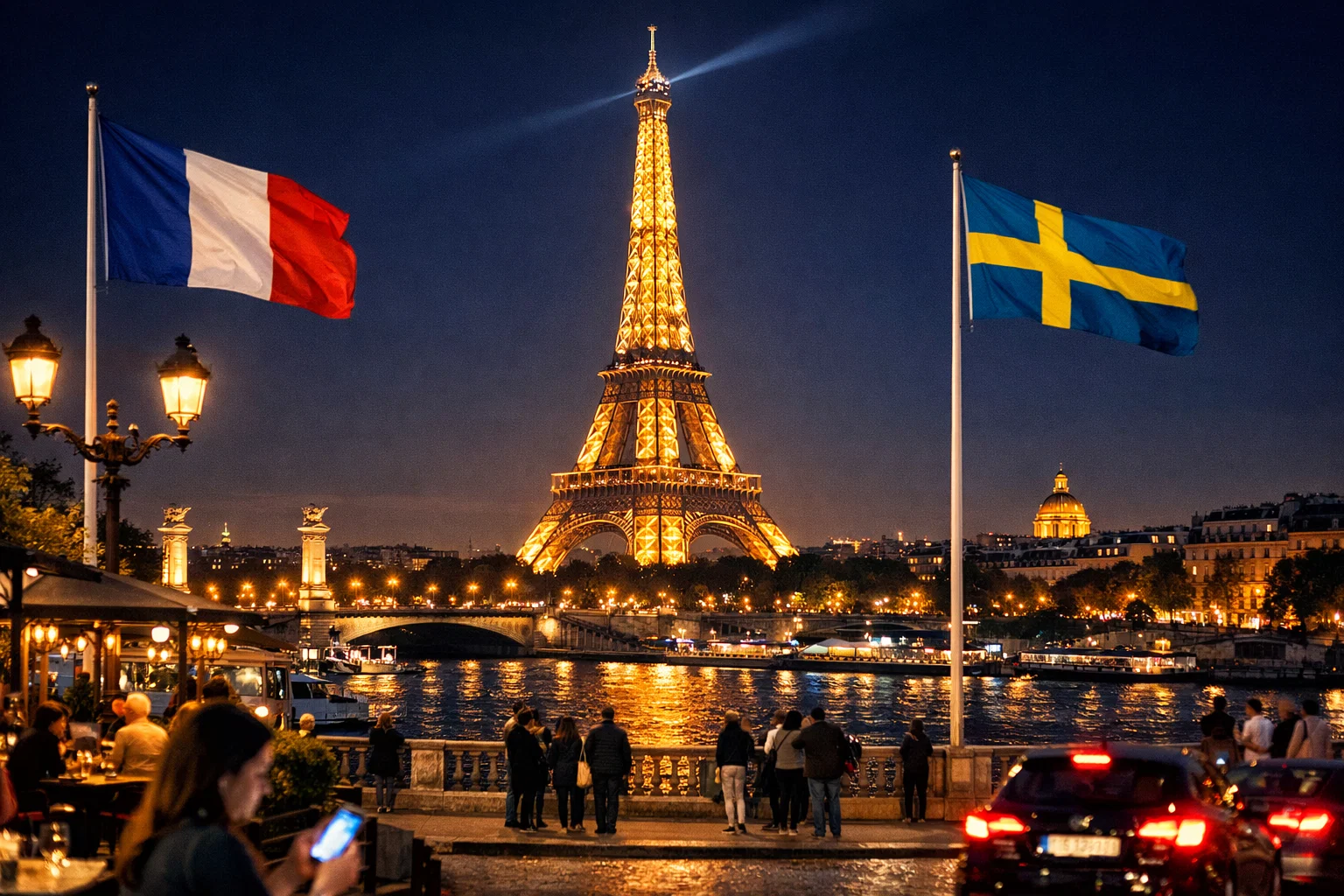 Tour Eiffel illuminée symbolisant le partenariat franco-suédois FDJ-Kindred