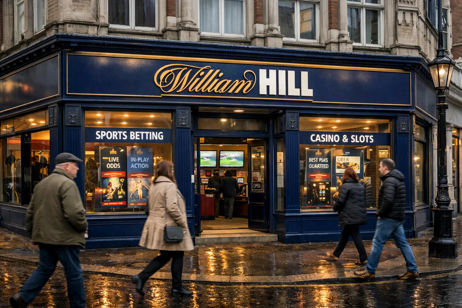 Façade historique d'un betting shop William Hill traditionnel à Londres